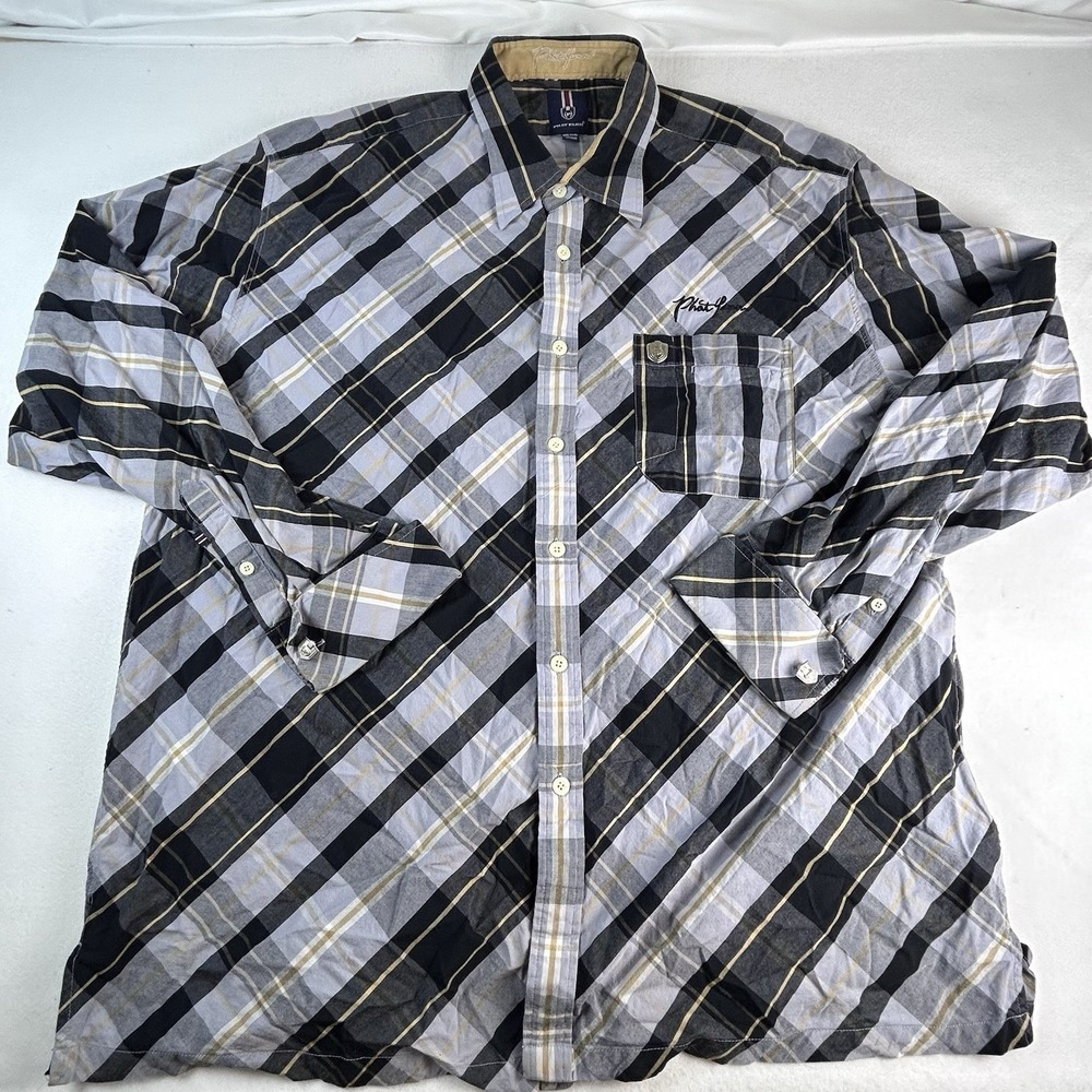 Phat Farm Button Up Long Sleeve Cuff Links 3XL Streetwear VTG Y2K Hip Hop Plaid